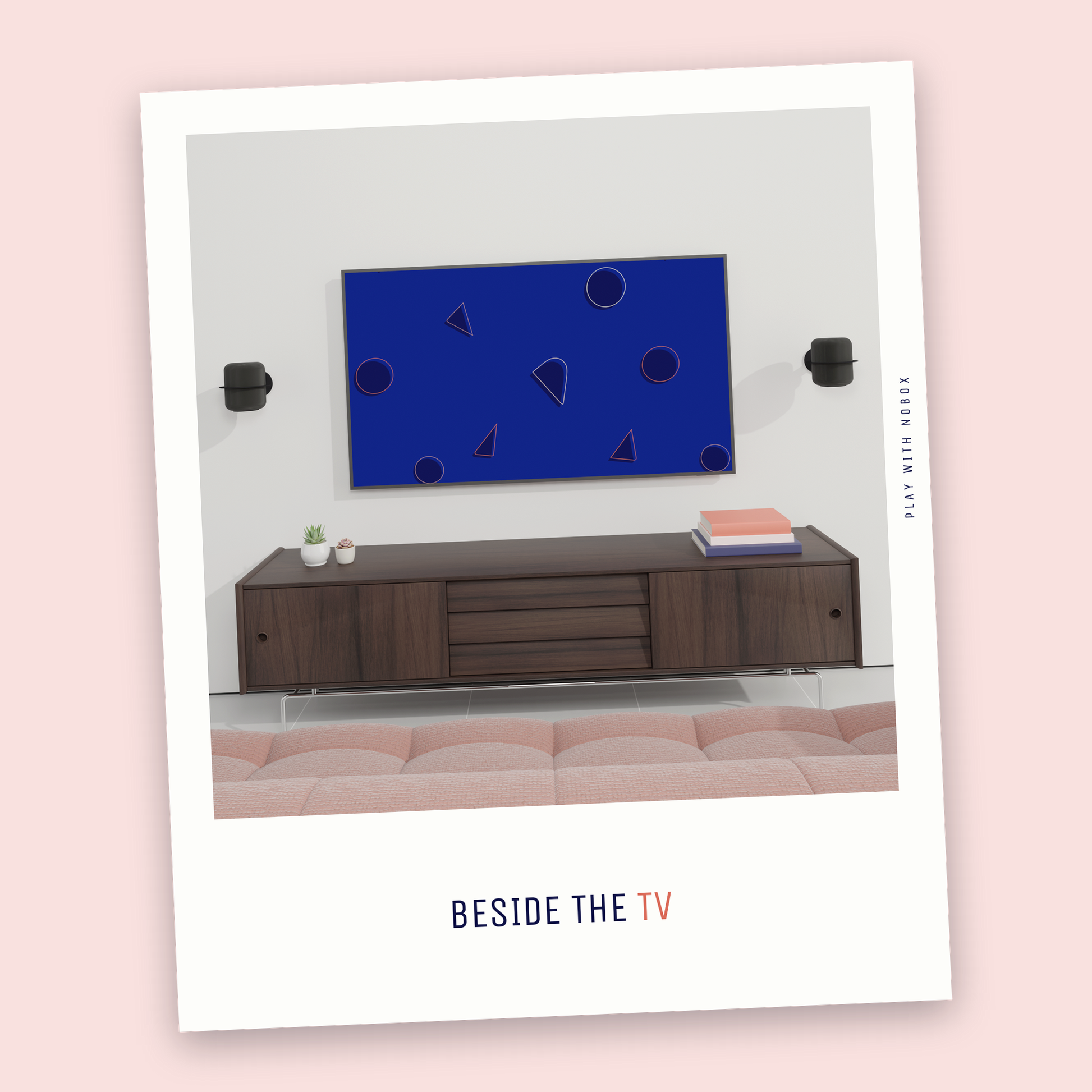 Black wall mount with HomePod mounted beside a TV