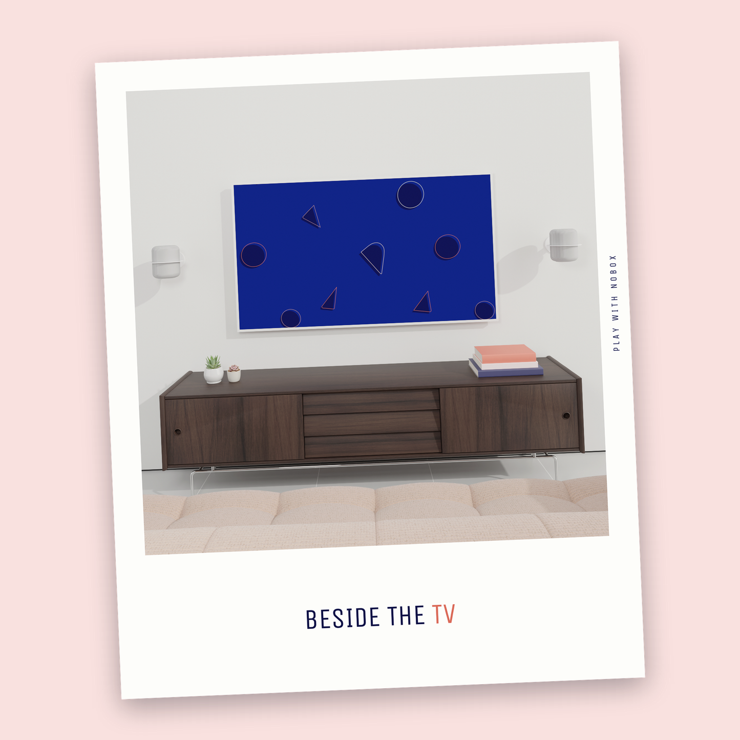 White wall mount with HomePod mounted beside a TV