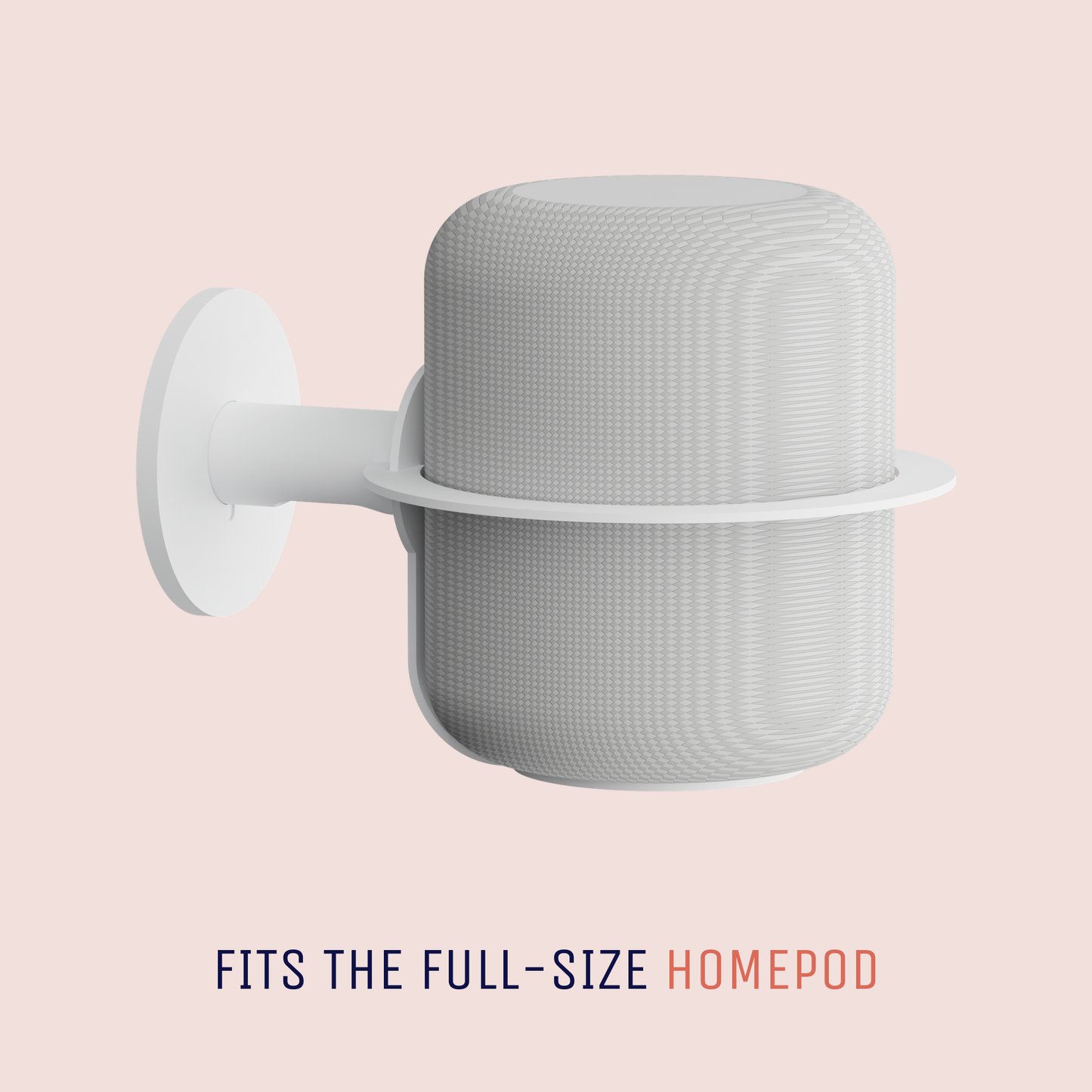 White wall mount arm following the curve of the Apple HomePod