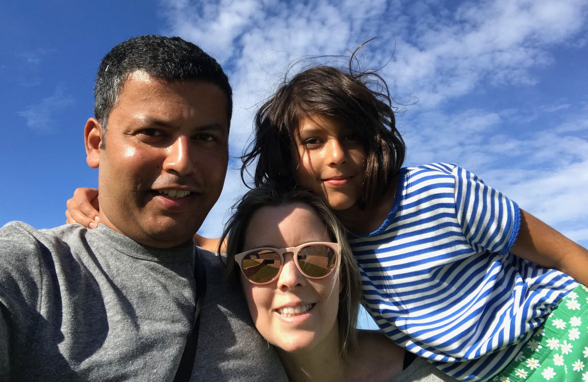 The three people behind NoBox — Uma, the engineer and the writer — outdoors together