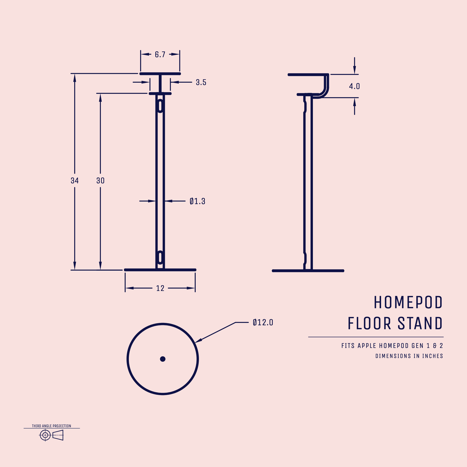 HomePod Floor Stand — Steel, Ear-Level, Cable Inside | NoBox