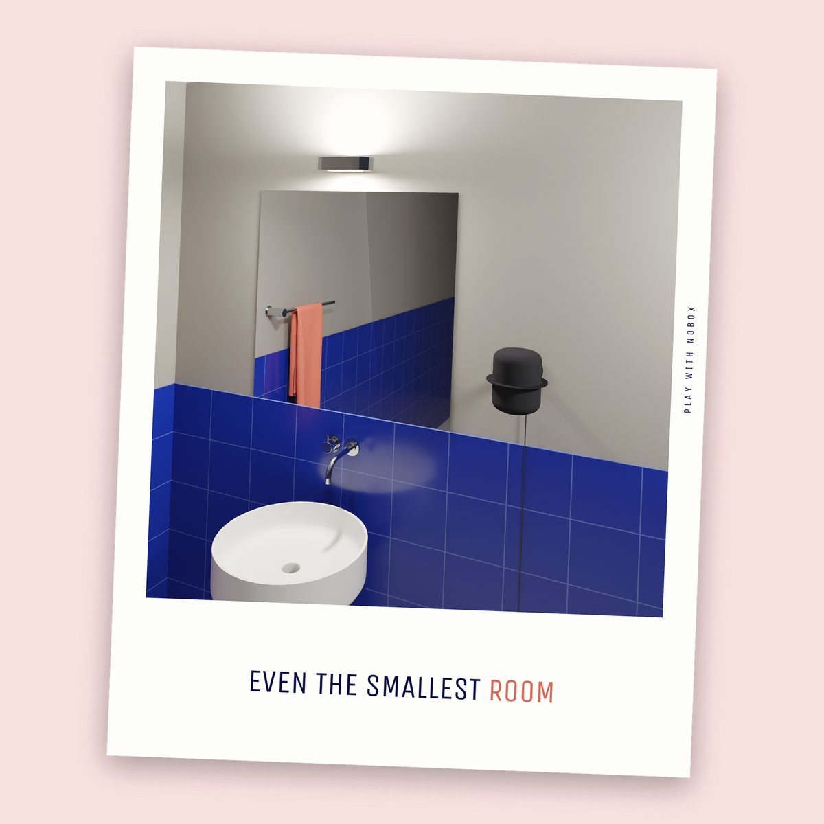 A black NoBox HomePod wall mount fitted in a small tiled bathroom