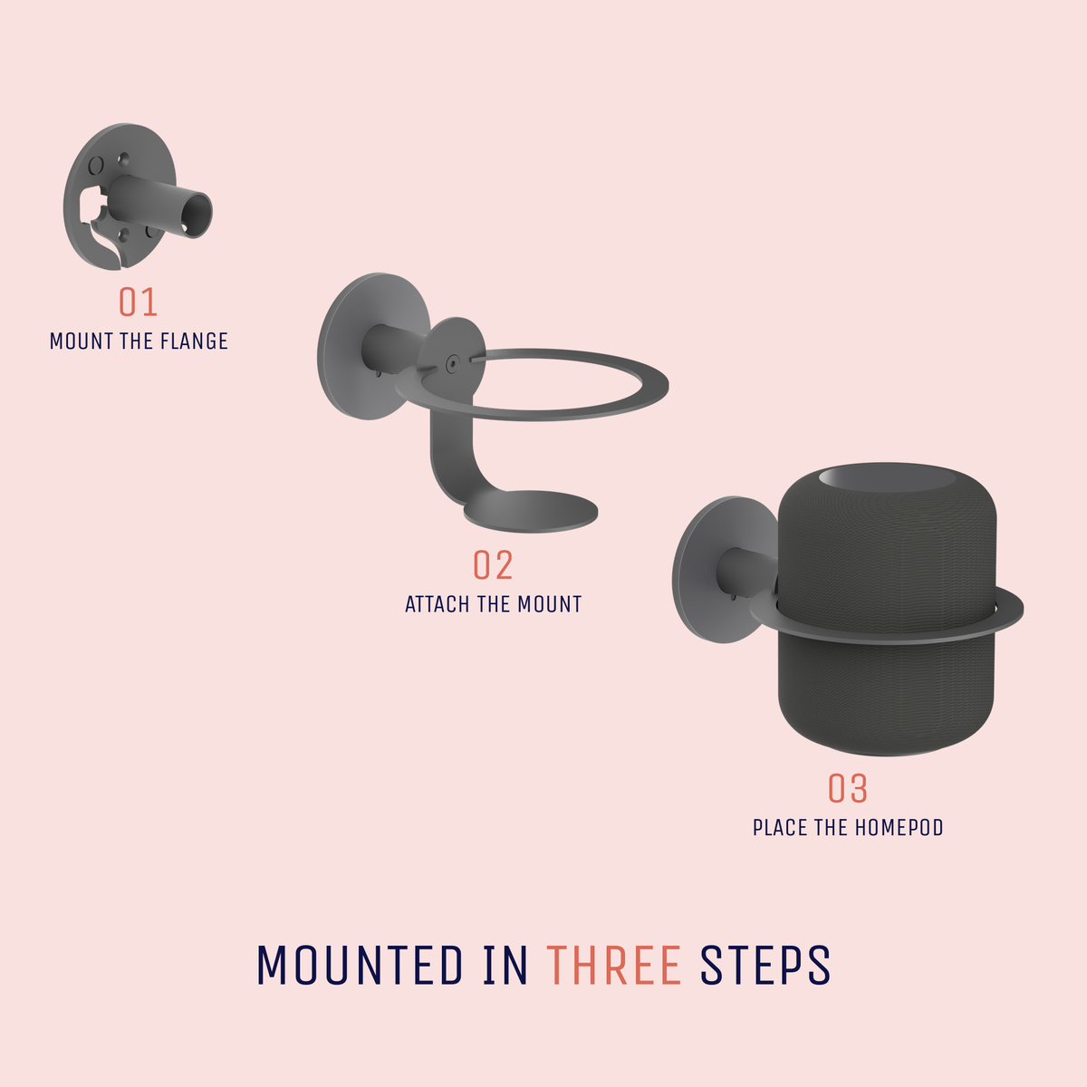 Installing the black NoBox HomePod wall mount in three steps